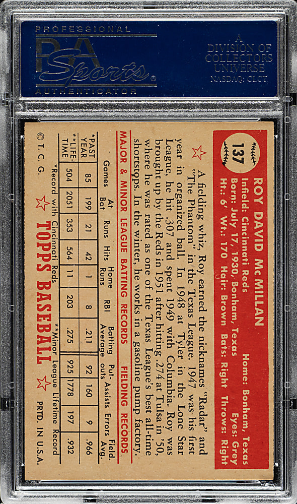 1952 Topps #137 Roy McMillan PSA NM+ 7.5