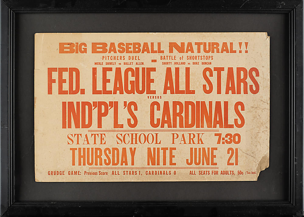 Circa 1914 Federal League All-Stars vs. Indianapolis Cardinals Broadside