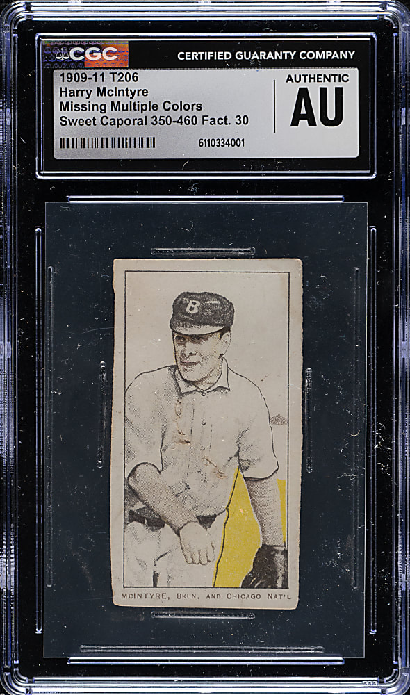 1909-1911 T206 White Border Harry McIntire Brooklyn & Chicago - Interesting Printing Anomaly