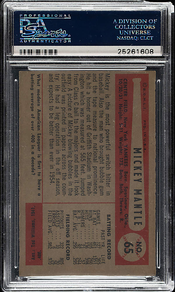 1954 Bowman #65 Mickey Mantle PSA VG-EX 4