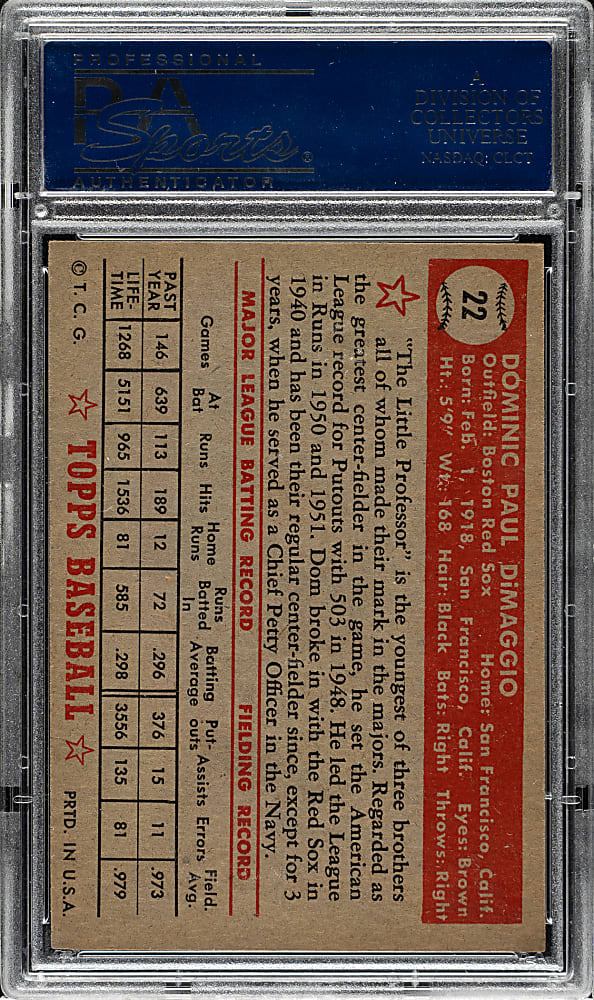 1952 Topps #22 Dom DiMaggio PSA NM 7
