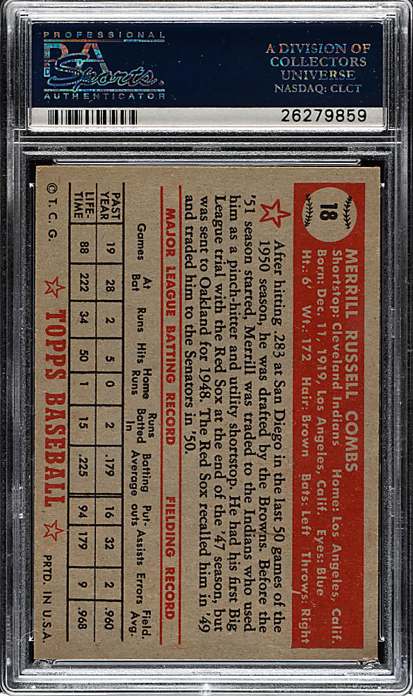 1952 Topps #18 Merrill Combs PSA NM-MT 8
