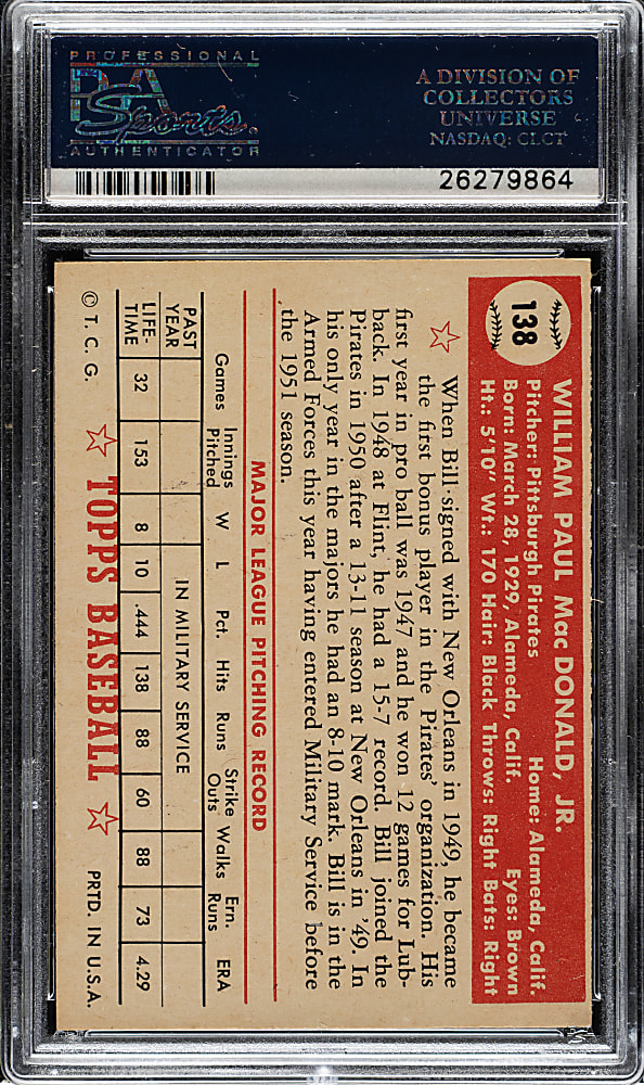 1952 Topps #138 Bill MacDonald PSA NM-MT 8