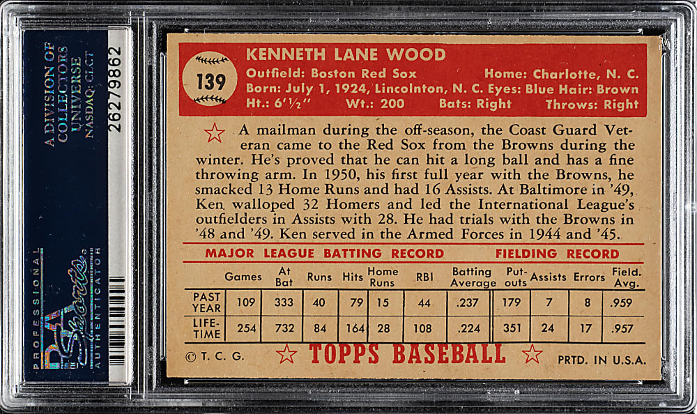 1952 Topps #139 Ken Wood PSA NM+ 7.5