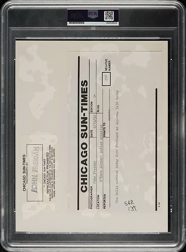 1992 Michael Jordan Original Chicago Sun Times Photograph PSA/DNA Type I - Bulls Arrive Home Before Game 6 of 1992 NBA Finals