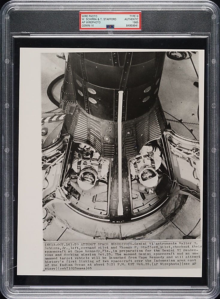 1965 Gemini VI Wally Schirra and Thomas Stafford AP Wire Photograph PSA/DNA Type III