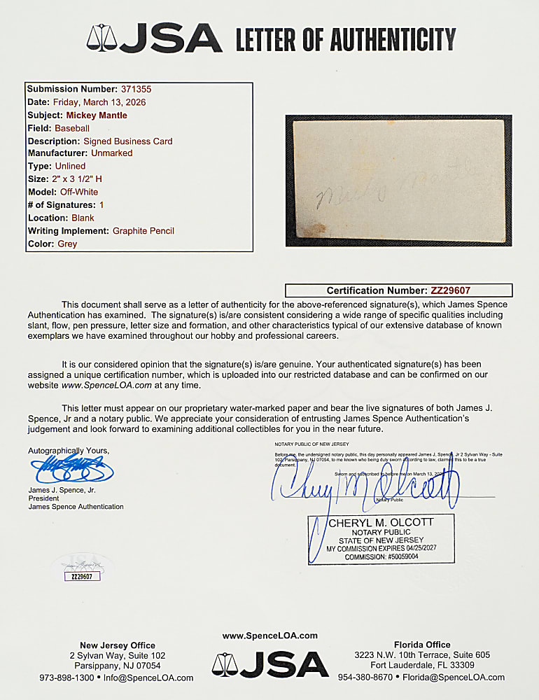 Mickey Mantle Cut Signature - JSA