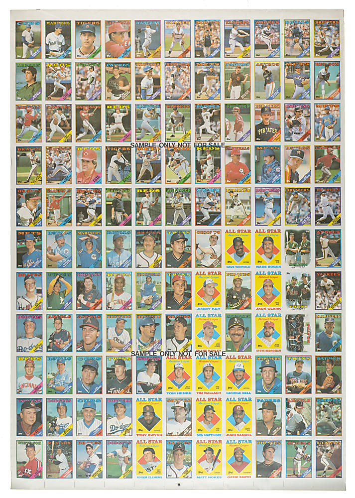 Rare 1988 Topps Cloth Test Issue Complete Set on Uncut Sheet (121 Cards) Plus Promo Sheet