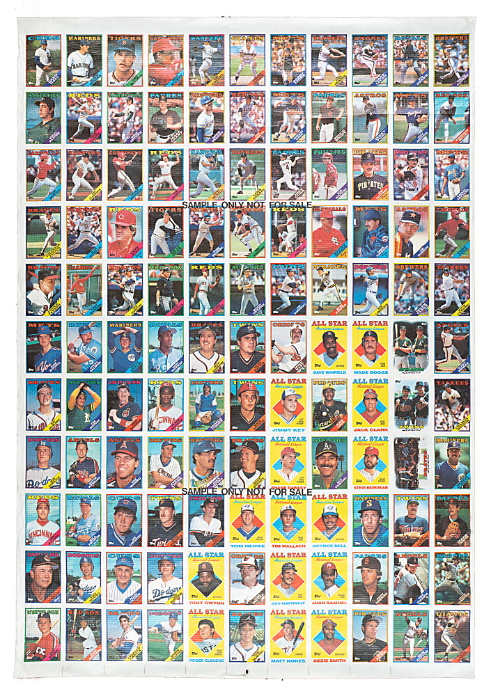 Rare 1988 Topps Cloth Test Issue Complete Set on Uncut Sheet (121 Cards) Plus Promo Sheet