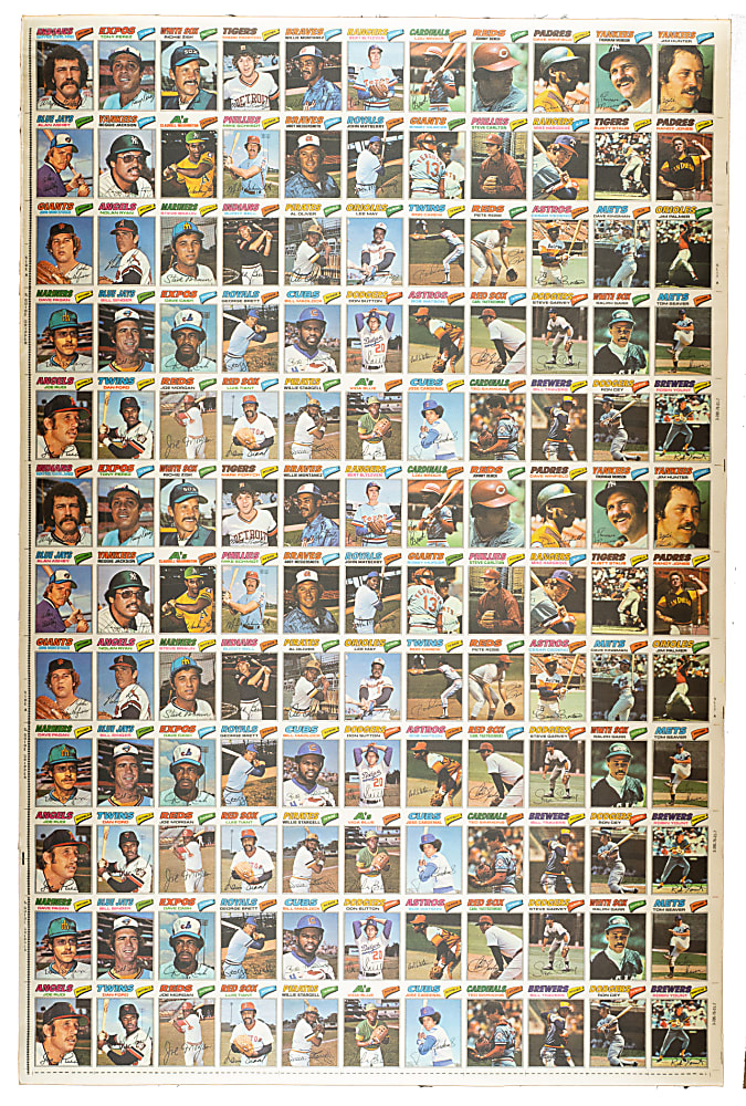 1977 Topps "Cloth Stickers" Uncut Sheet (132 cards) Featuring Two Complete Sets