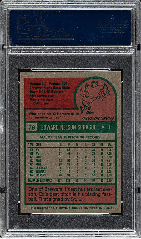 1975 Topps Mini #76 Ed Sprague PSA GEM MINT 10