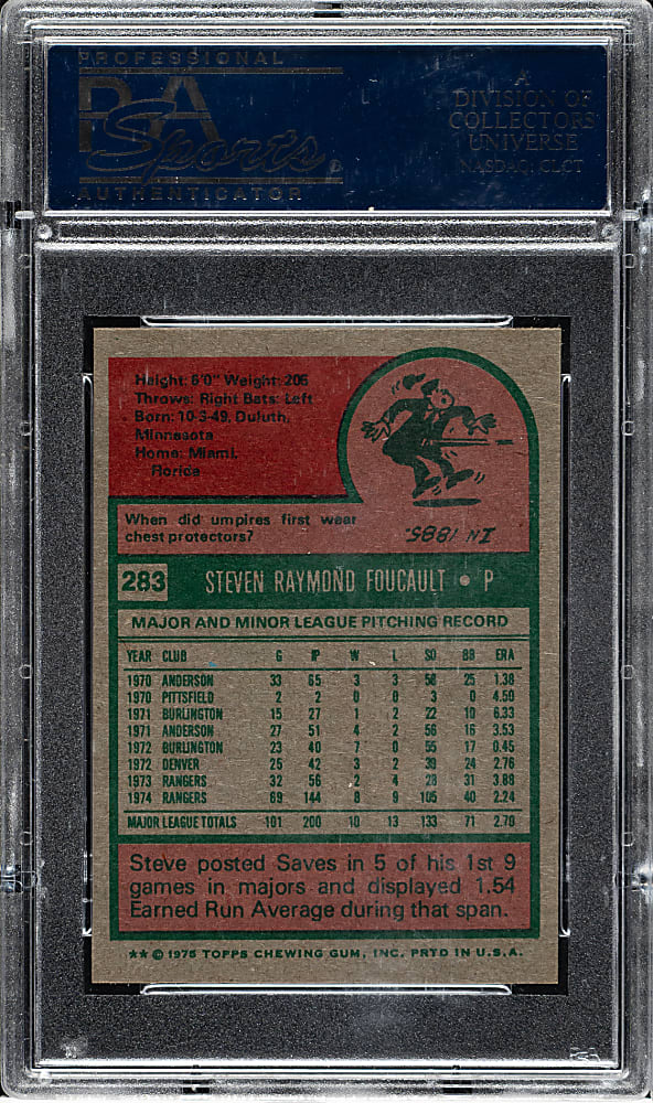 1975 Topps Mini #283 Steve Foucault PSA GEM MINT 10