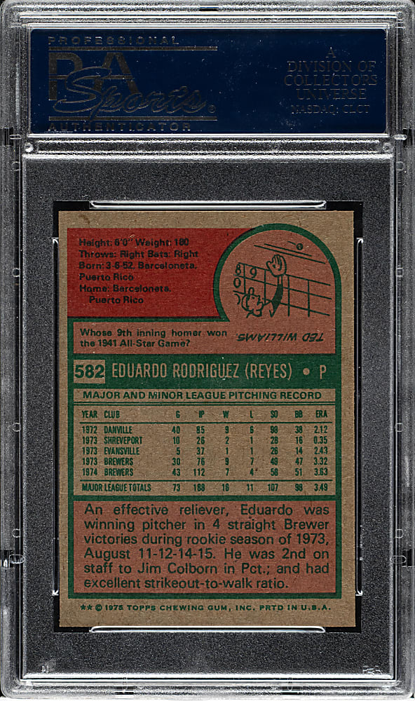 1975 Topps Mini #582 Eduardo Rodriguez PSA GEM MINT 10