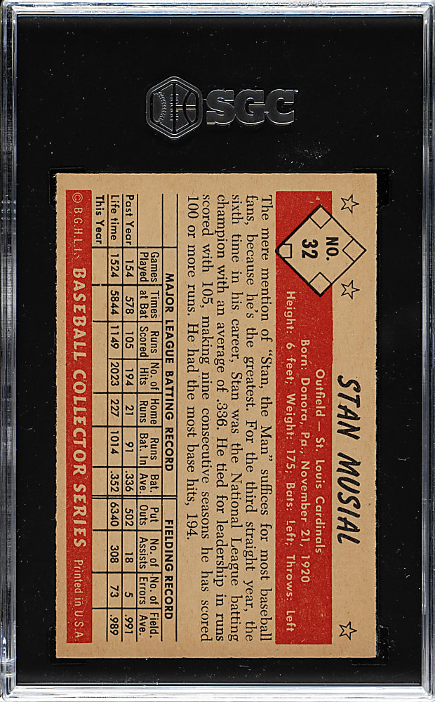 1953 Bowman Color #32 Stan Musial SGC NM 7