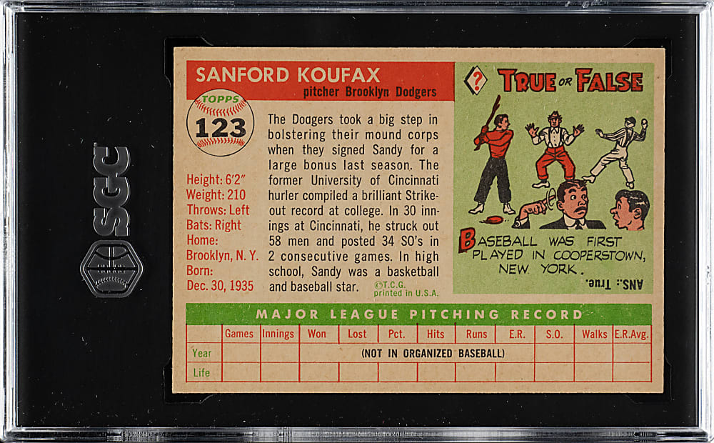 1955 Topps #123 Sandy Koufax Rookie SGC EX/NM 6