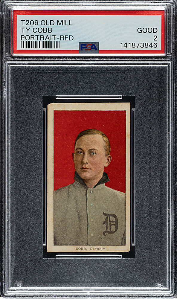 1909-1911 T206 White Border Ty Cobb Portrait Red Background PSA GOOD 2 - Old Mill Back