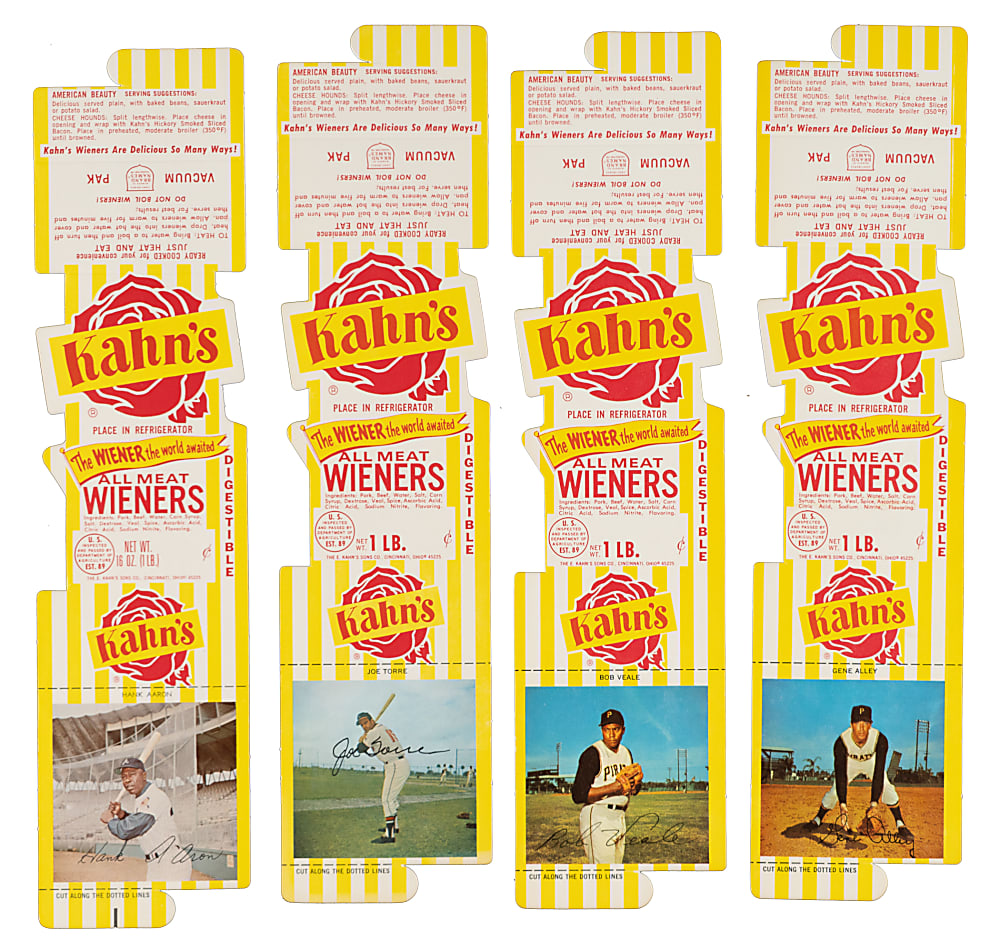 1968 and 1969 Kahn's Wieners Full Panel Collection (8) Including Hank Aaron and Joe Torre