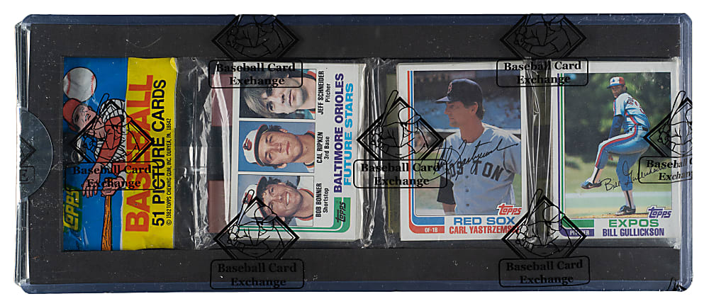1982 Topps Unopened Rack Pack - Cal Ripken Jr. Rookie and Carl Yastrzemski on Top - BBCE