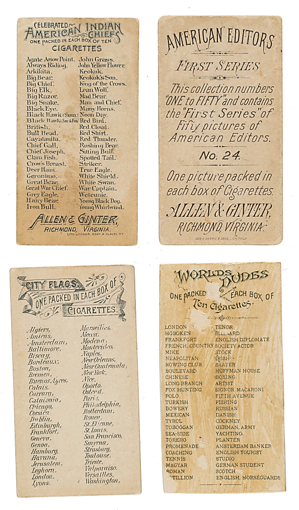 1880s Allen & Ginter Nonsport-Card Collection (218) Including "World's Dudes," "Parasol Drill," and "American Editors"