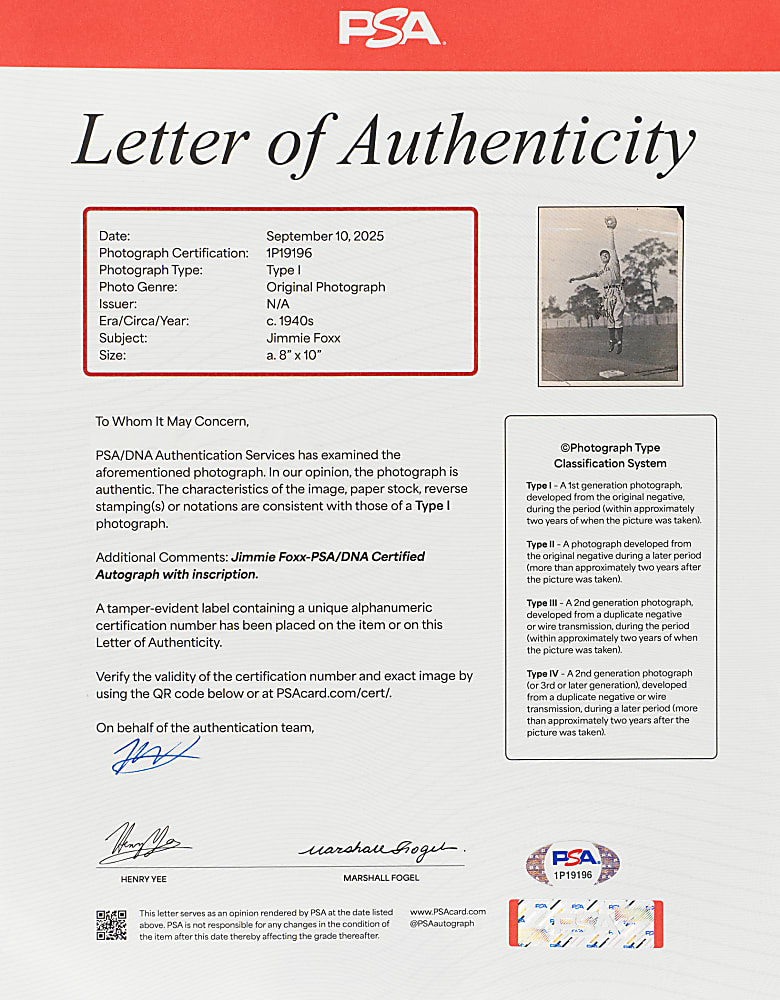 Circa 1940s Jimmie Foxx Signed Original Photograph PSA/DNA Type I