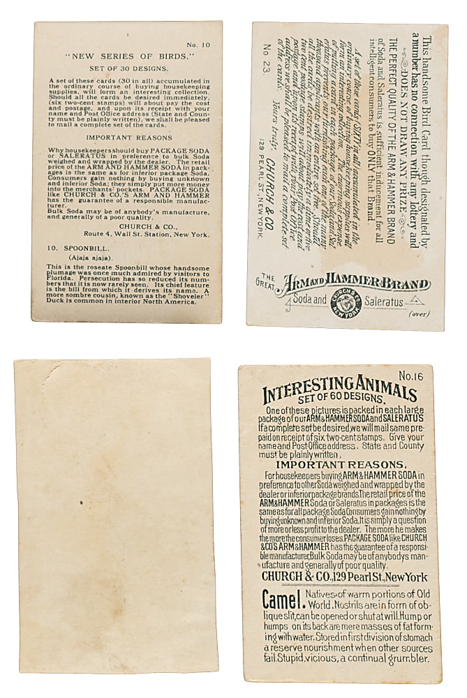 1888 to 1938 Arm & Hammer "Soda Cards" Nonsport Collection (436) Including Five Complete Sets