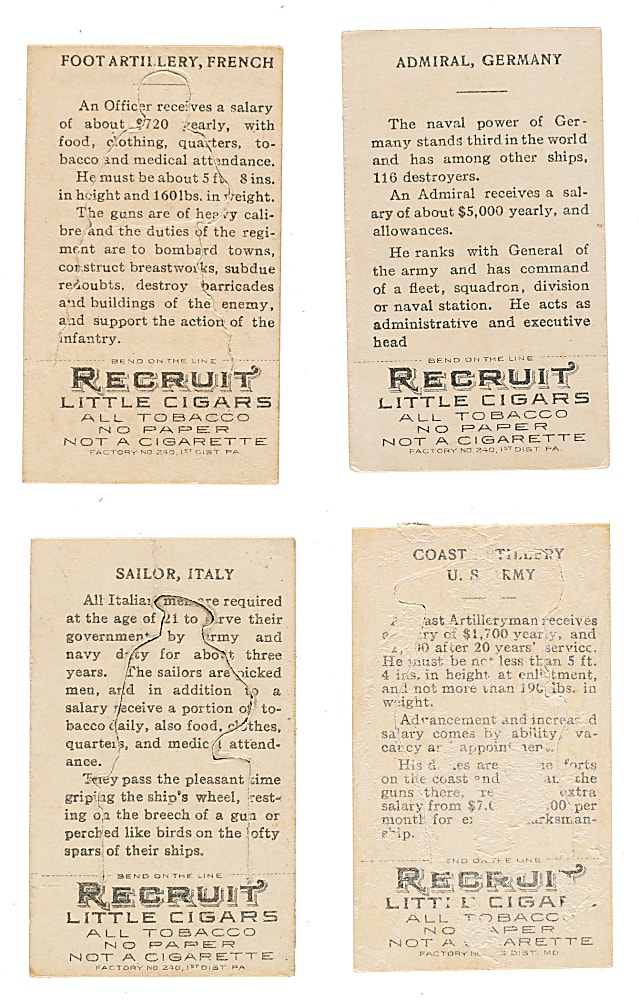 1909-1913 T81 Recruit Little Cigars "Military Series" Die-Cut Near-Complete and Partial Set Pair (2 Sets, 72 Cards) Plus 168 Duplicates