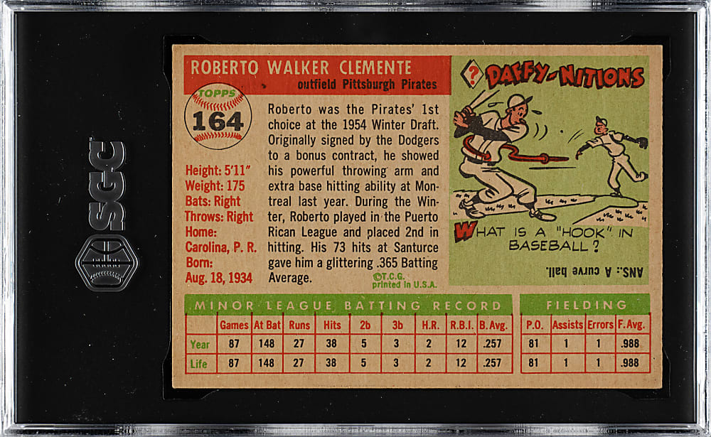 1955 Topps #164 Roberto Clemente Rookie SGC VG/EX 4