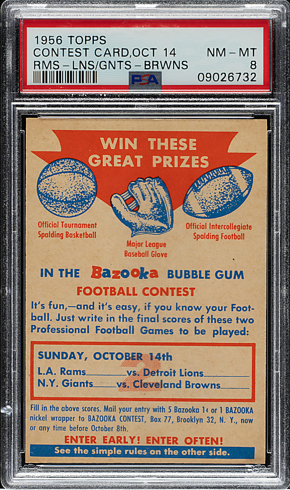 1956 Topps Football Contest Card October 14th PSA NM-MT 8