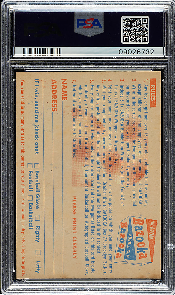 1956 Topps Football Contest Card October 14th PSA NM-MT 8