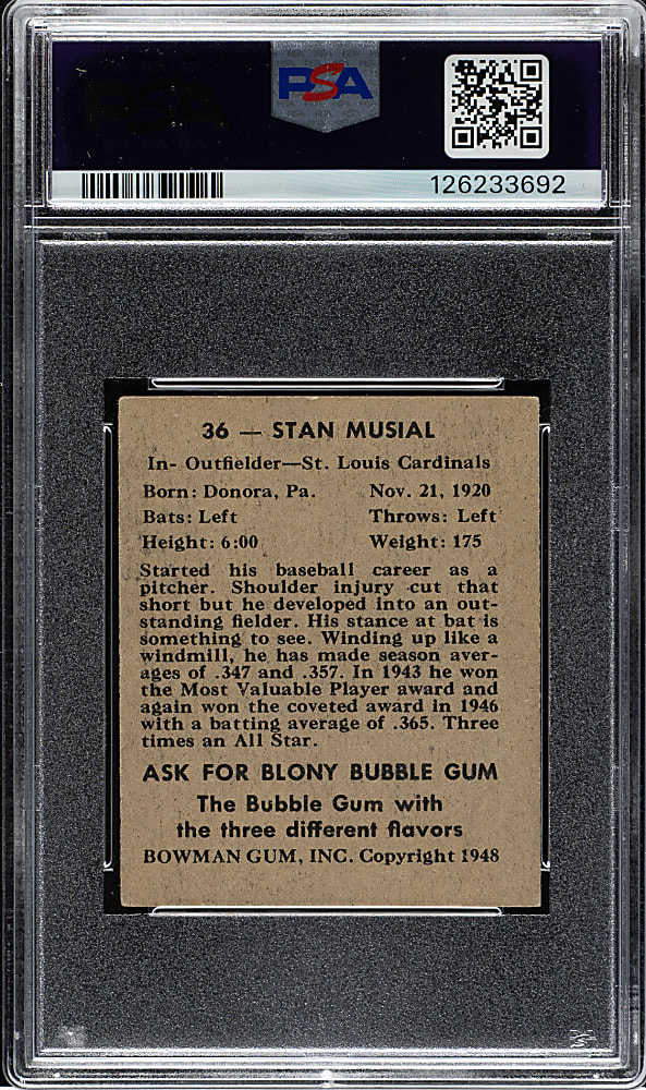 1948 Bowman #36 Stan Musial Rookie PSA VG 3