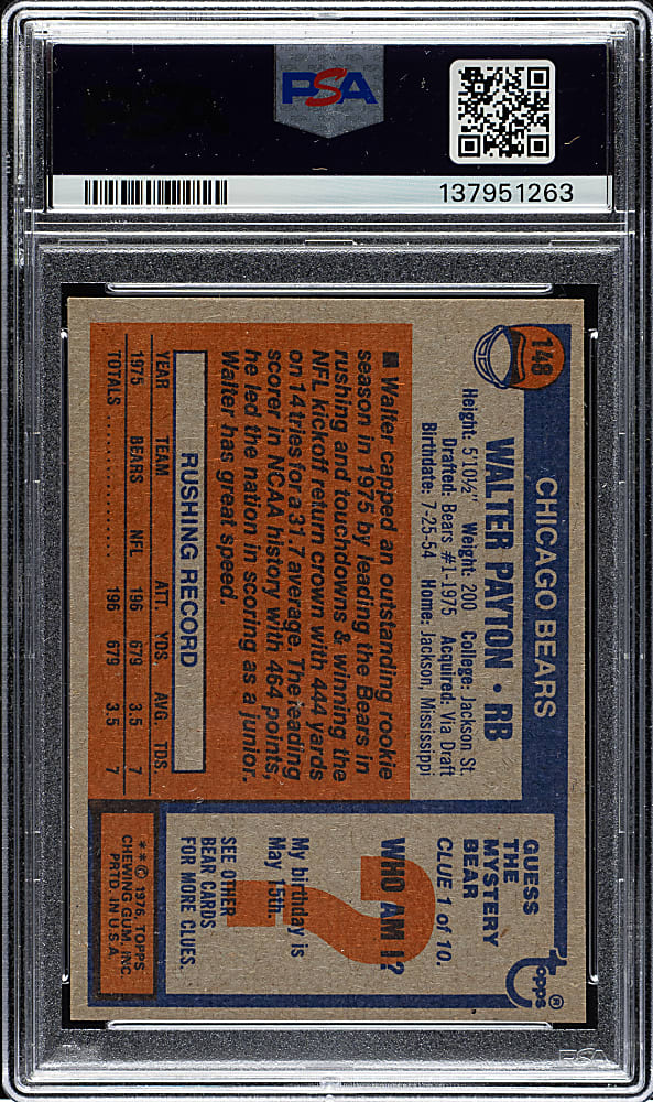 1976 Topps Football #148 Walter Payton Rookie PSA NM-MT 8
