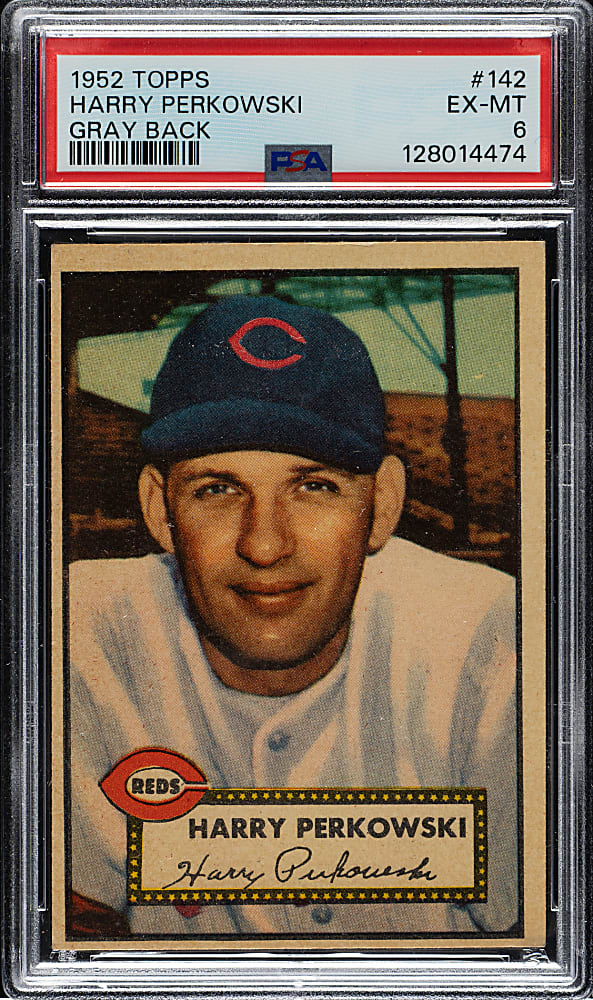1952 Topps #142 Harry Perkowski PSA EX-MT 6 - "Canadian" Gray Back