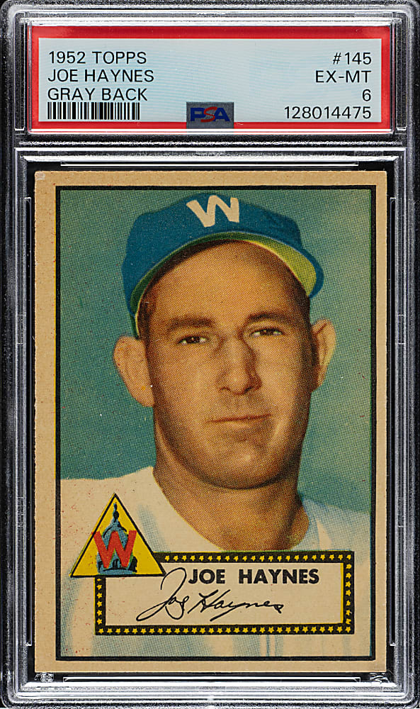 1952 Topps #145 Joe Haynes PSA EX-MT 6 - "Canadian" Gray Back