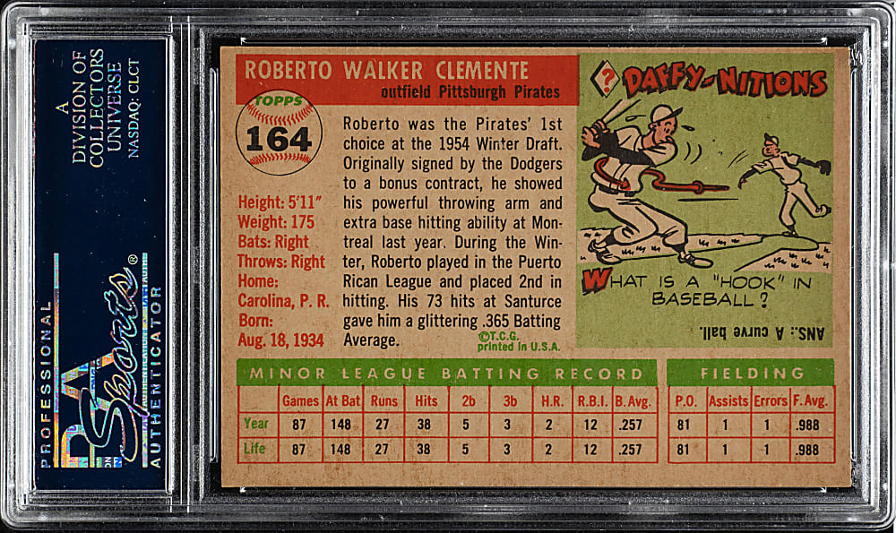 1955 Topps #164 Roberto Clemente Rookie PSA EX-MT 6