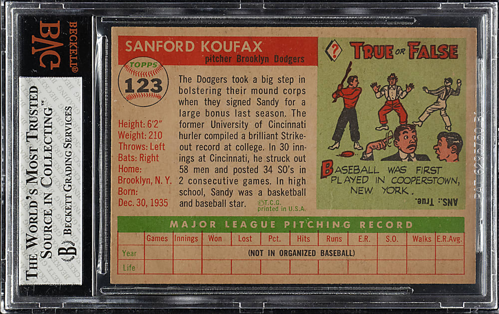 1955 Topps #123 Sandy Koufax Rookie BVG NM 7