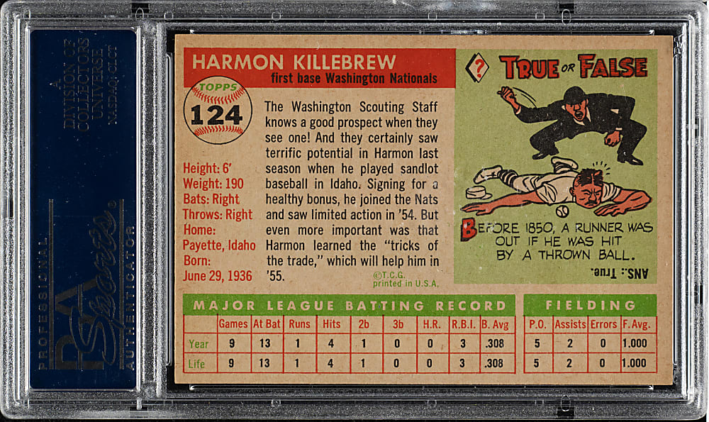 1955 Topps #124 Harmon Killebrew Rookie PSA NM-MT 8