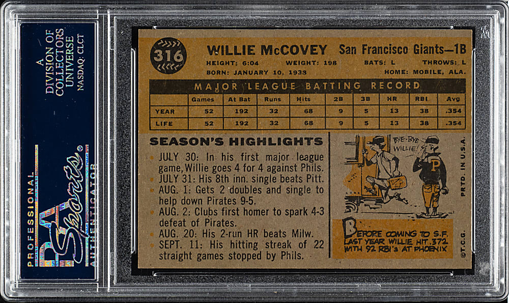 1960 Topps #316 Willie McCovey Rookie PSA NM-MT 8
