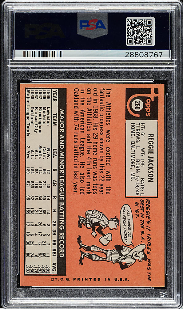 1969 Topps #260 Reggie Jackson Rookie PSA NM-MT 8