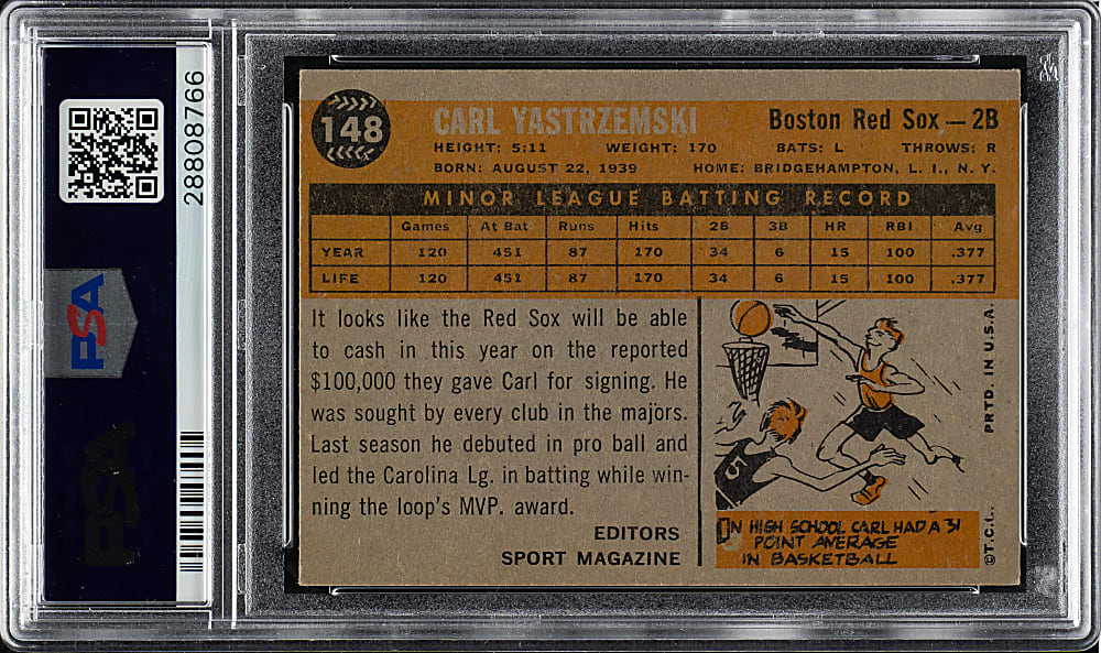 1960 Topps #148 Carl Yastrzemski Rookie PSA NM-MT 8