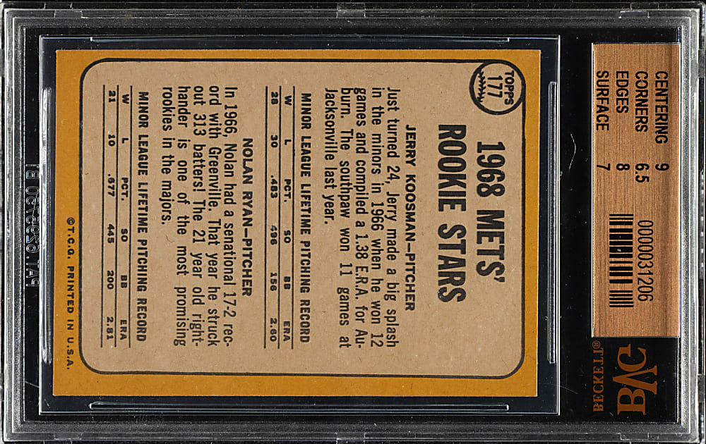 1968 Topps #177 Nolan Ryan Rookie BVG NM 7