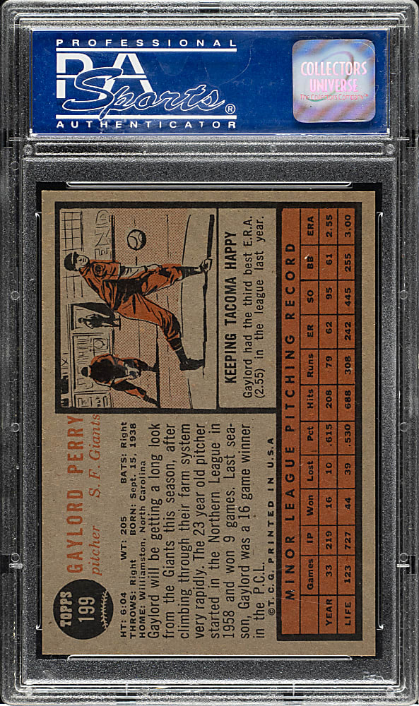 1962 Topps #199 Gaylord Perry Rookie PSA NM-MT 8