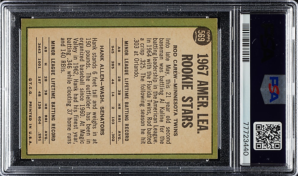 1967 Topps #569 Rod Carew Rookie PSA NM 7