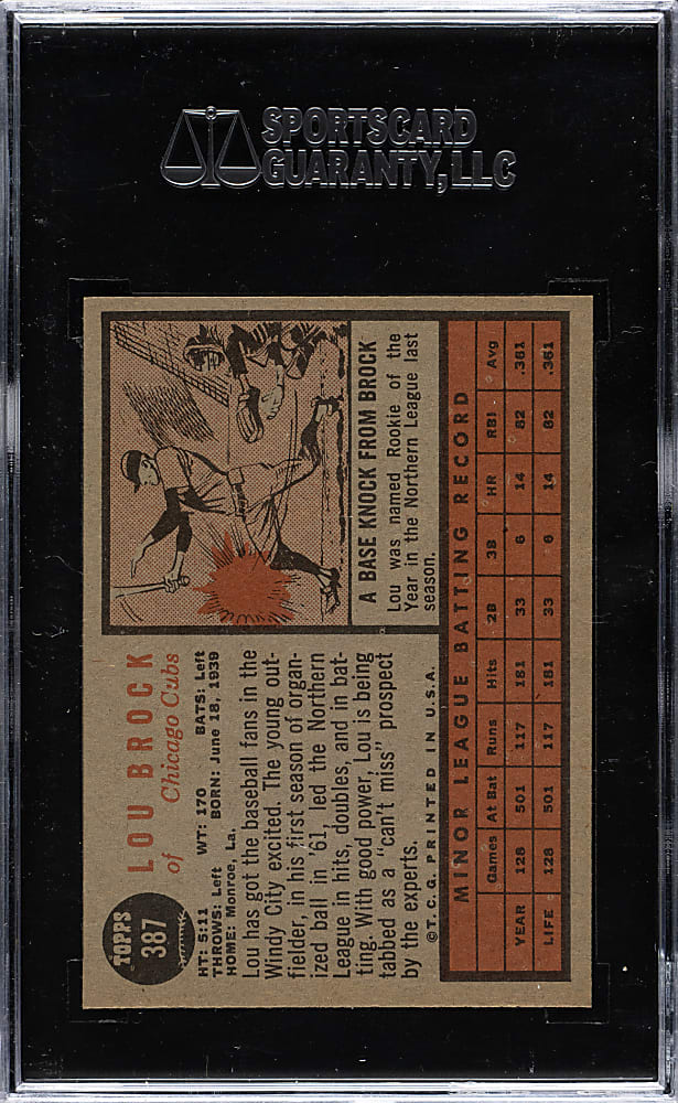 1962 Topps #387 Lou Brock Rookie SGC NM/MT 88