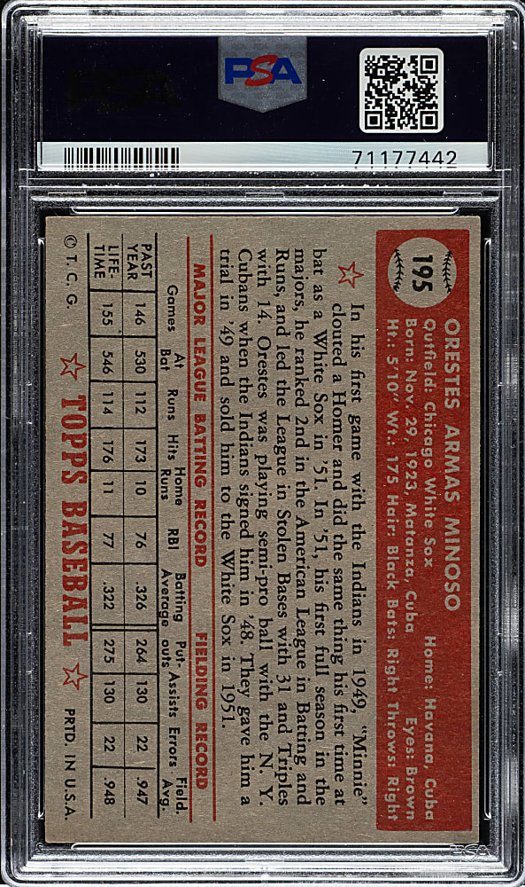 1952 Topps #195 Minnie Minoso Rookie PSA EX-MT 6