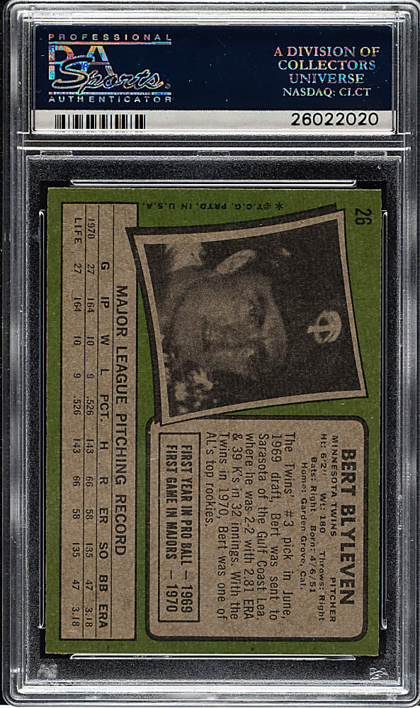 1971 Topps #26 Bert Blyleven Rookie PSA NM-MT 8
