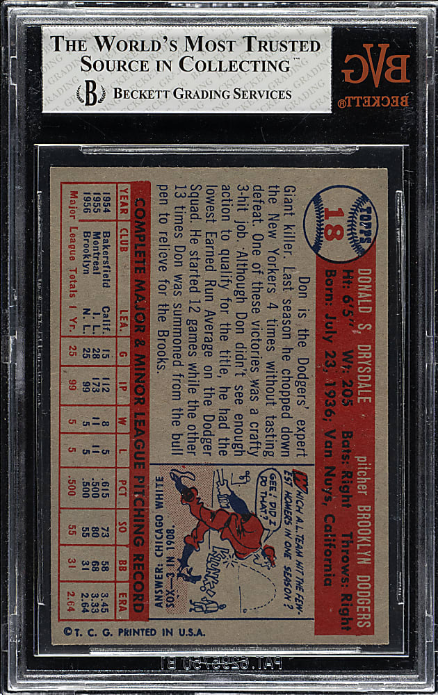 1957 Topps #18 Don Drysdale Rookie BVG NM-MT 8