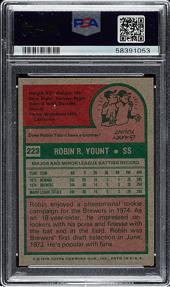 1975 Topps #223 Robin Yount Rookie PSA NM-MT 8