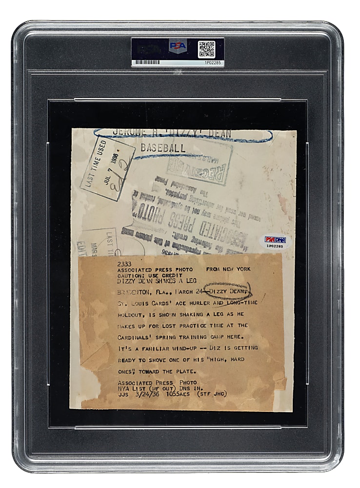 1936 Dizzy Dean Original Associated Press Photograph PSA/DNA Type I