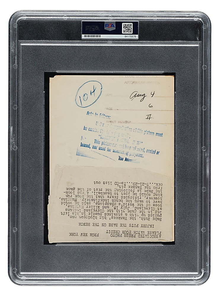 1929 Babe Ruth Original Associated Press Photograph PSA/DNA Type I