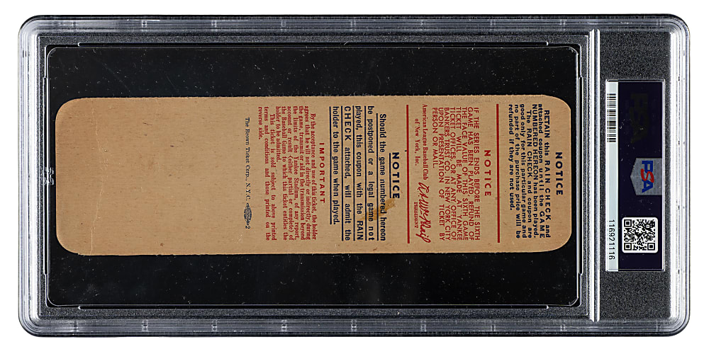 1947 New York Yankees (vs. Brooklyn Dodgers) World Series Game 6 Full Ticket PSA FAIR 1.5 - Al Gionfriddo's Catch